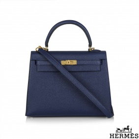 Herms  Kelly II Sellier 25cm Epsom Bleu Saphir GHW